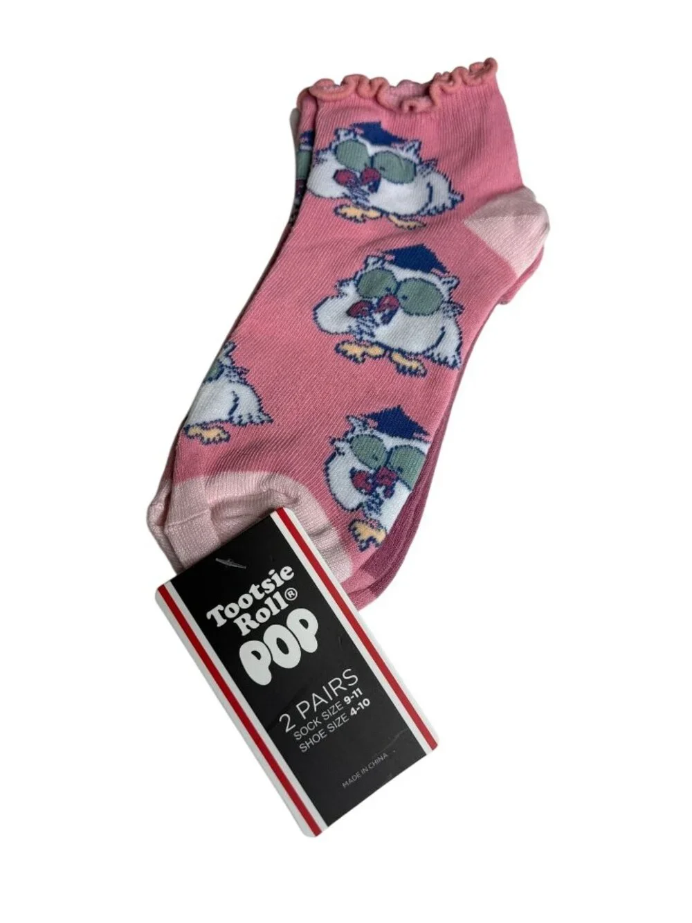 Tootsie Pop Owl 2 Pair Low Cut Ankle Socks Womens 4-10 Candy NWT